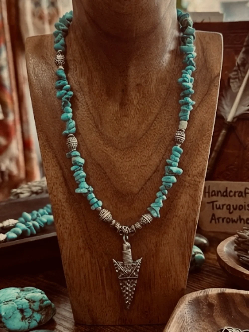 Genuine Turquoise Necklace with Arrowhead Pendant - Picture 2 of 2